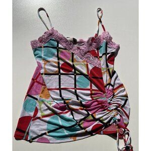 Pretty Good Women’s Size M Pink Lace Y2K Striped Asymmetrical Summer Made in USA